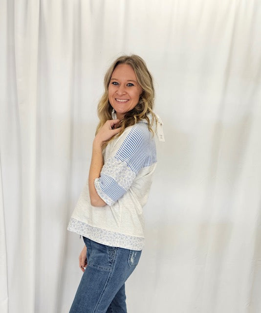 Blue & Gray floral pullover