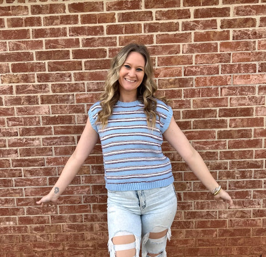 Blue and Maroon Striped Sweater