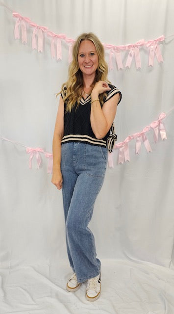 Navy Stripe Cropped Vest