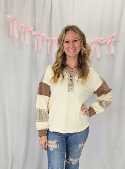 Brown Striped Sleeve Collar Top