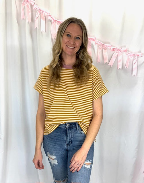 Mustard Stripped Top