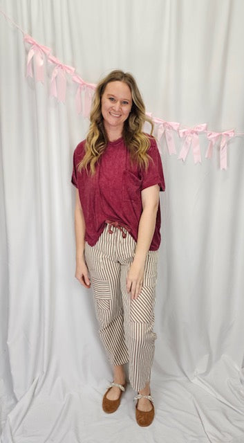 Brown Striped Barrel Pant