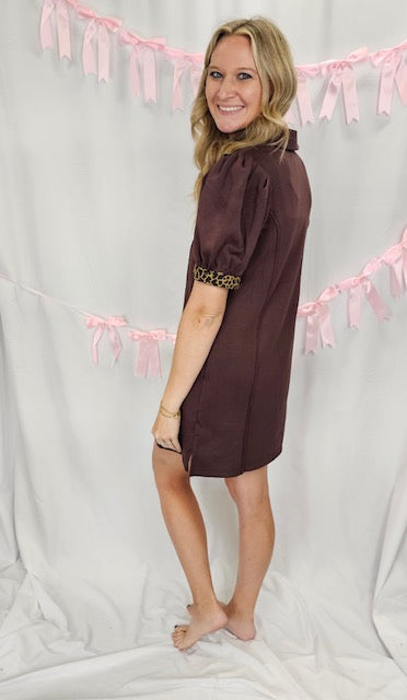 Brown with Leopard Trim Dress