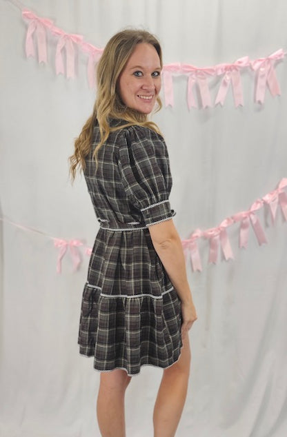 Plaid tie front dress