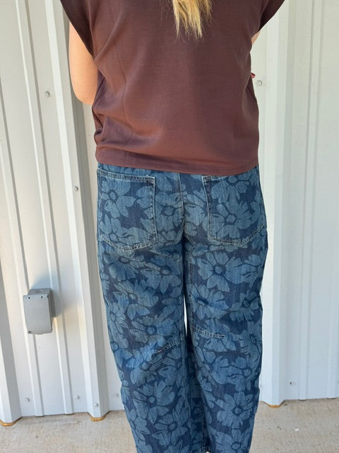 Risen Flower Barrel Jeans