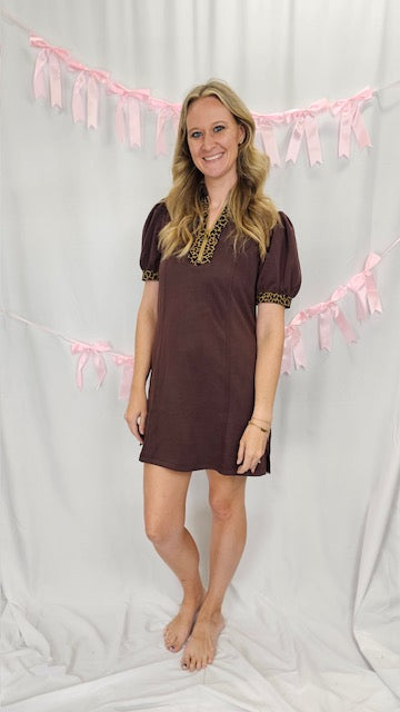 Brown with Leopard Trim Dress