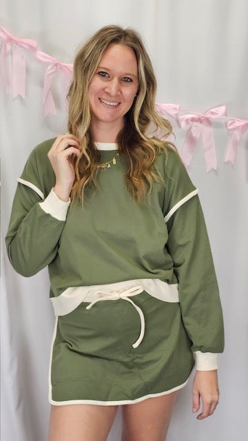 Olive Pullover  Short Set