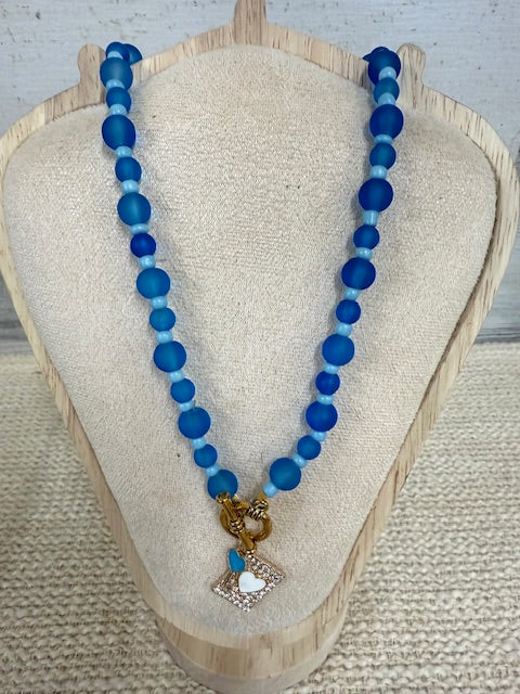 Beaded Blue charm necklace