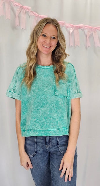 Mineral Wash Green Pocket Top
