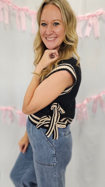 Navy Stripe Cropped Vest