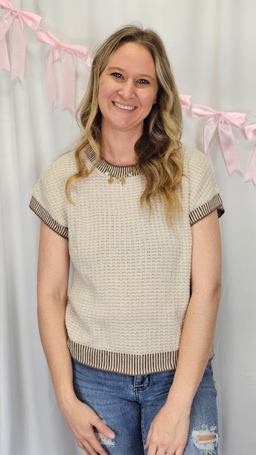 Oatmeal Brown Trim Sweater
