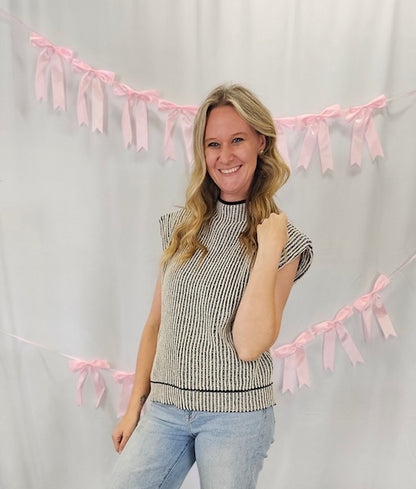 Black Ribbed Mock Neck Top