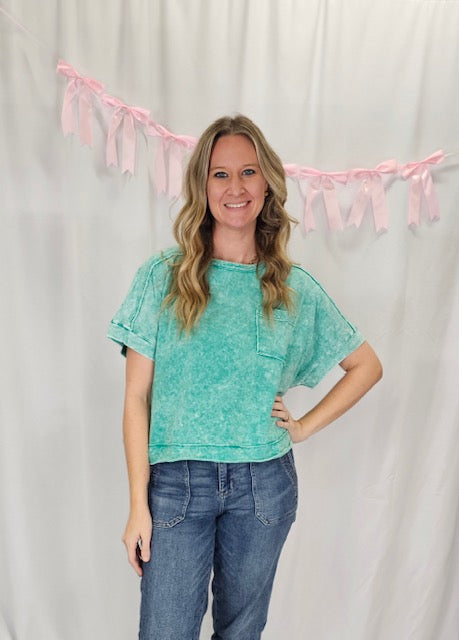 Mineral Wash Green Pocket Top