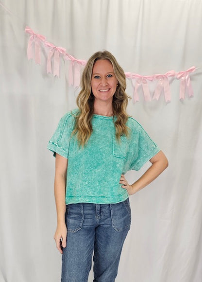 Mineral Wash Green Pocket Top